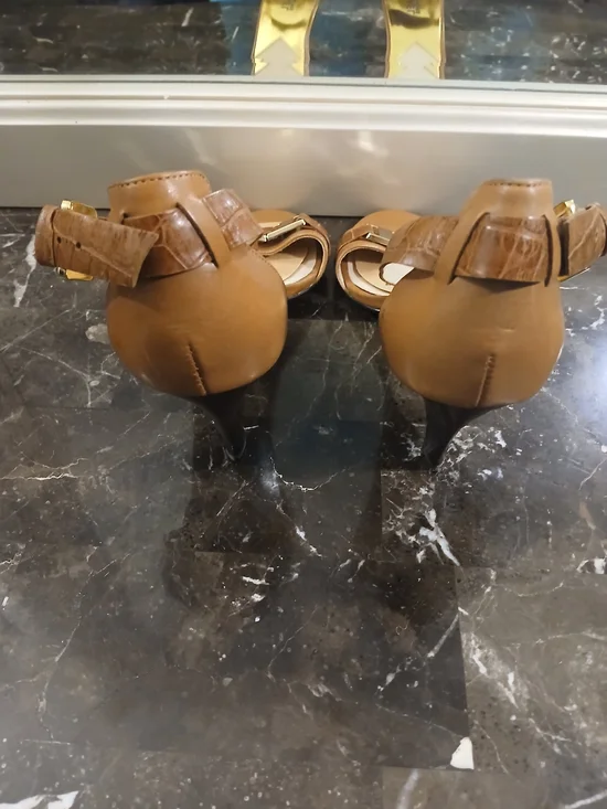 MICHAEL Michael Kors Tan and Gold Open-Toe Ankle-Strap Heels - Picture 6 of 15